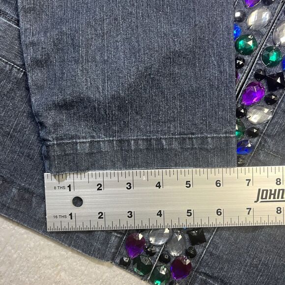 Ruby Rd. Blue Denim Jeans Jacket Size 10 Women's Cotton Long Sleeve Rhinestones - Picture 13 of 16